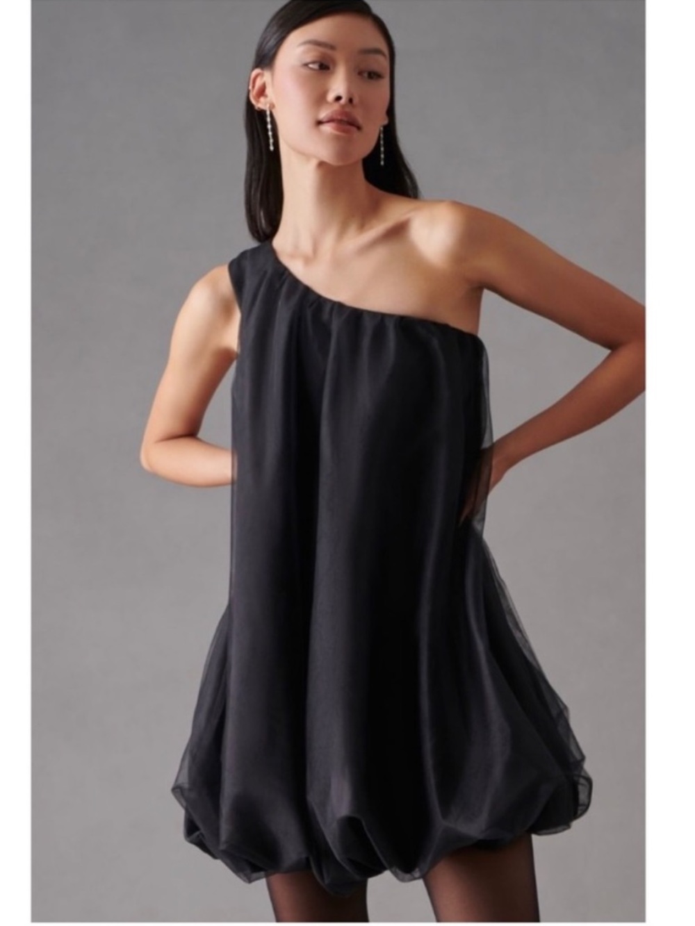 Anthropologie Hutch One-Shoulder Black Tulle Bubble Mini Dress Size 4